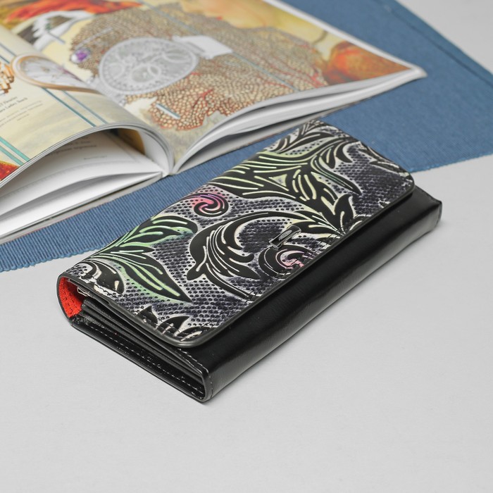 Кошелёк женский, 2 отдела рамка, 4 отдела, для карт, цвет чёрный