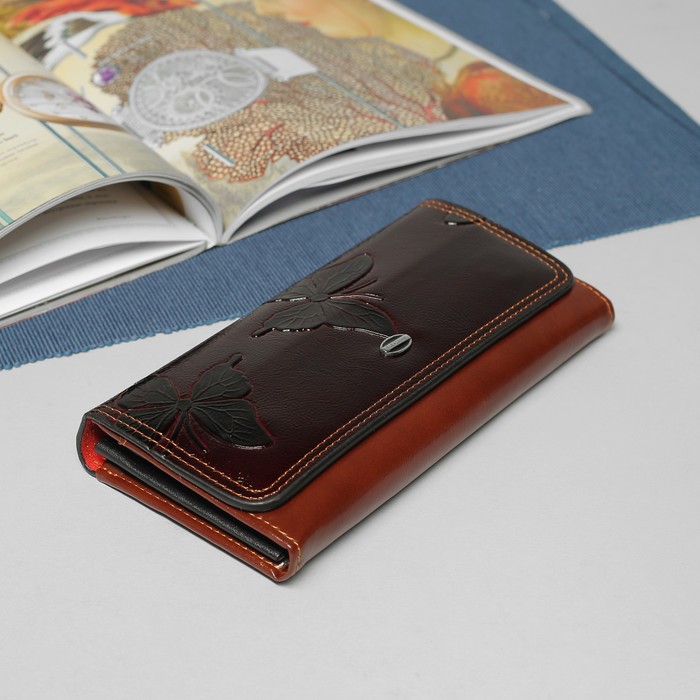 Кошелёк женский, 5 отделов, для карт, для монет, на клапане, цвет коричневый