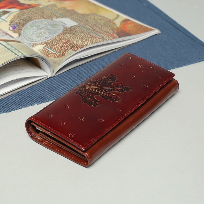 Кошелёк женский, 2 отдела рамка, 4 отдела, для карт, для монет, цвет коричневый