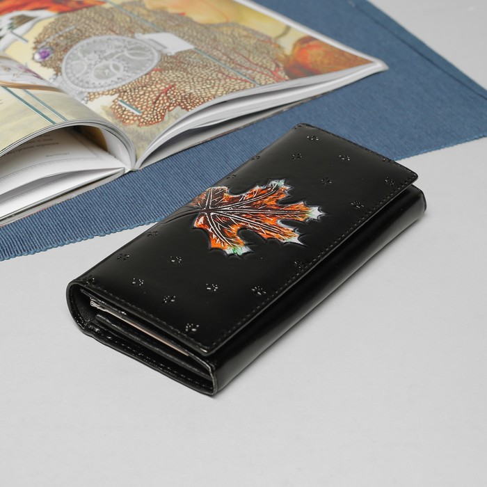 Кошелёк женский, 2 отдела рамка, отдел для кредиток и монет, цвет чёрный