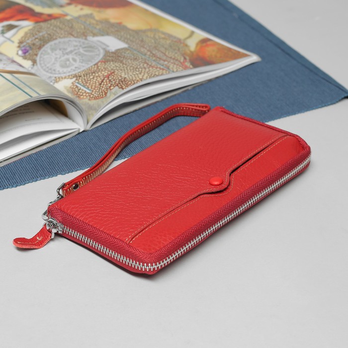 Кошелёк женский, 6 отделов, для карт, для монет, 2 наружных кармана, с ручкой, цвет тёмно-красный