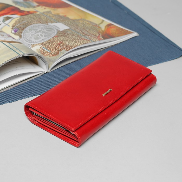 Кошелёк женский, 2 отдела рамка, 4 отдела, для карт, для монет, наружный карман, цвет красный