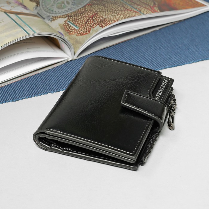 Кошелёк женский, 6 отделов, для карт, для монет, на кнопке, цвет чёрный