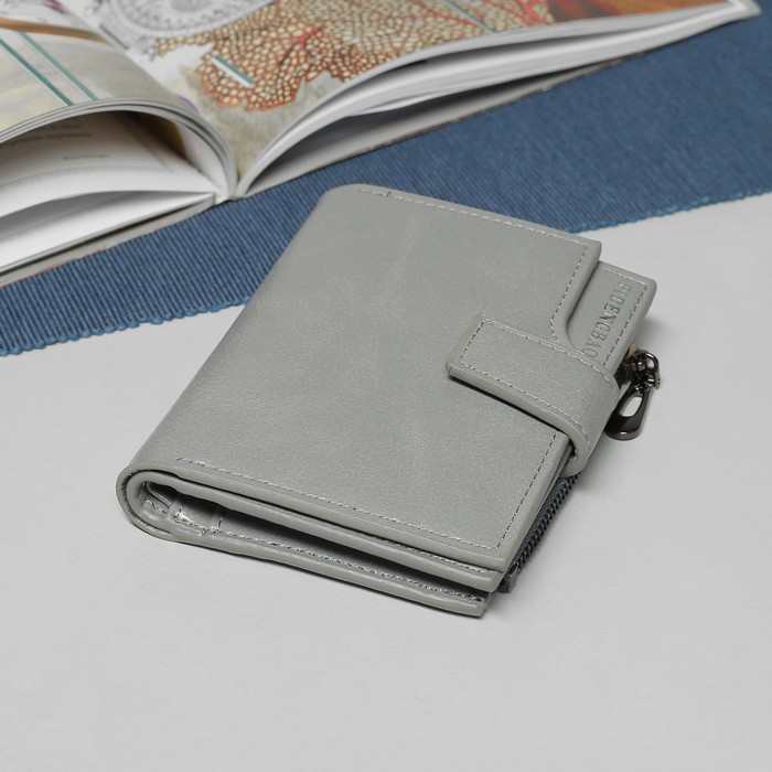 Кошелёк женский, 6 отделов, для карт, для монет, на кнопке, цвет серый