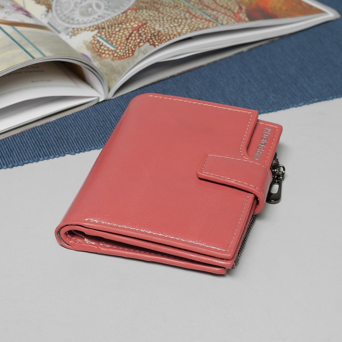 Кошелёк женский, 6 отделов, для карт, для монет, на кнопке, цвет пудровый