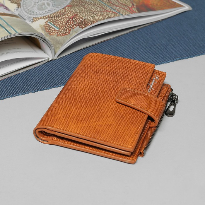 Кошелёк женский, 6 отделов, для карт, для монет, на кнопке, цвет коричневый