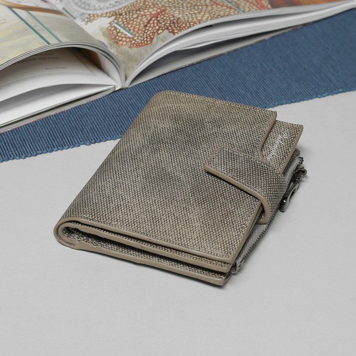 Кошелёк женский, 6 отделов, для карт, для монет, на кнопке, цвет серый