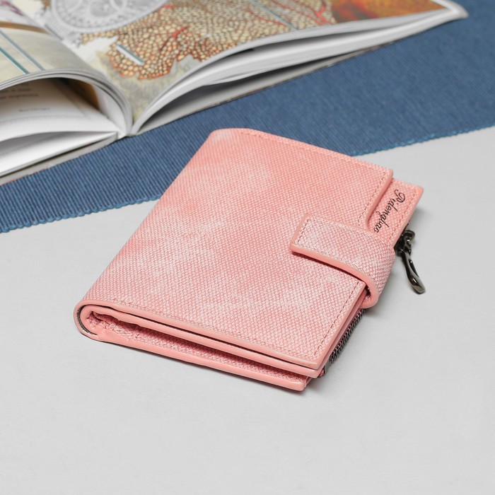Кошелёк женский, 6 отделов, для карт, для монет, на кнопке, цвет розовый