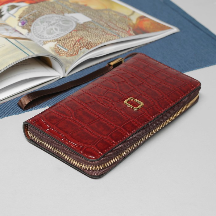 Кошелёк женский, 5 отделов, для карт, для монет, на молнии, с ручкой, цвет бордовый