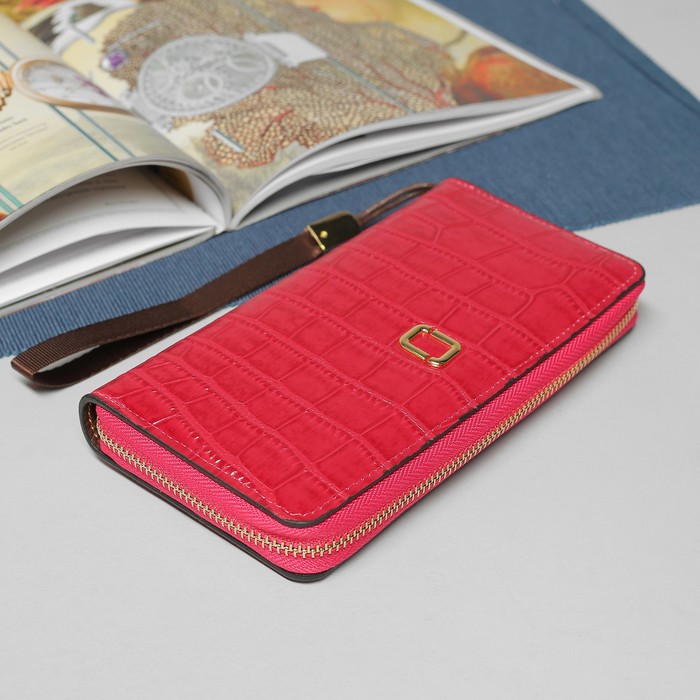 Кошелёк женский, 5 отделов, для карт, для монет, на молнии, с ручкой, цвет розовый