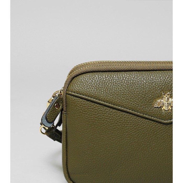 Сумка женская, 2 отдела на молниях, с ручкой, длинный ремень, цвет оливковый