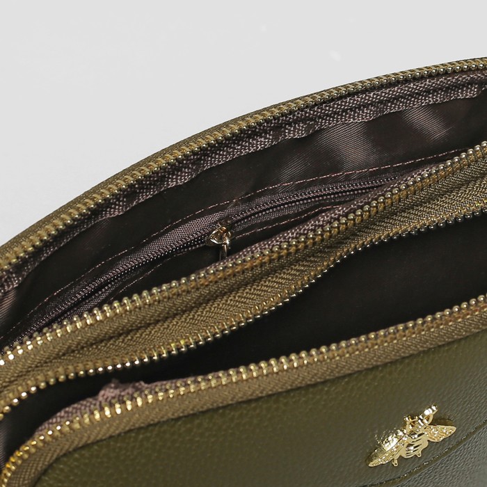 Сумка женская, 2 отдела на молниях, с ручкой, длинный ремень, цвет оливковый