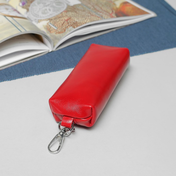 Ключница, отдел на молнии, с кольцом, карабин, цвет красный