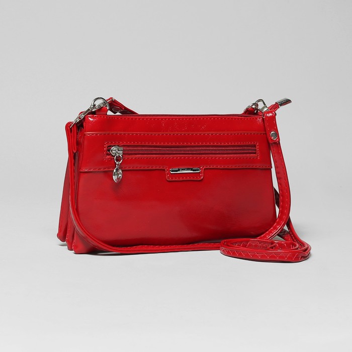 Сумка женская, 5 отделов, на молнии, наружный карман, с ручкой, длинный ремень, цвет красный