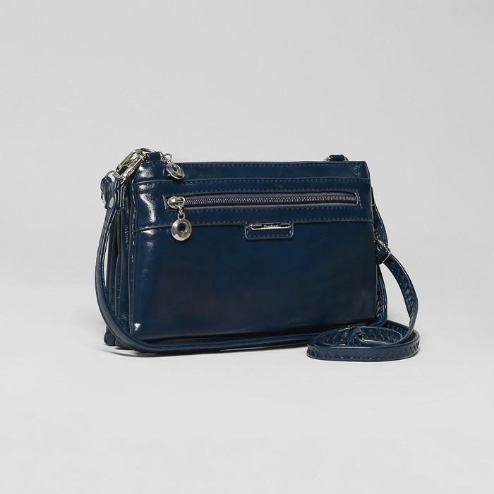 Сумка женская, 5 отделов, на молнии, наружный карман, с ручкой, длинный ремень, цвет синий