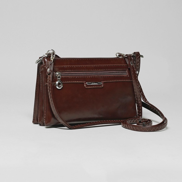 Сумка женская, 5 отделов, на молнии, наружный карман, с ручкой, длинный ремень, цвет коричневый