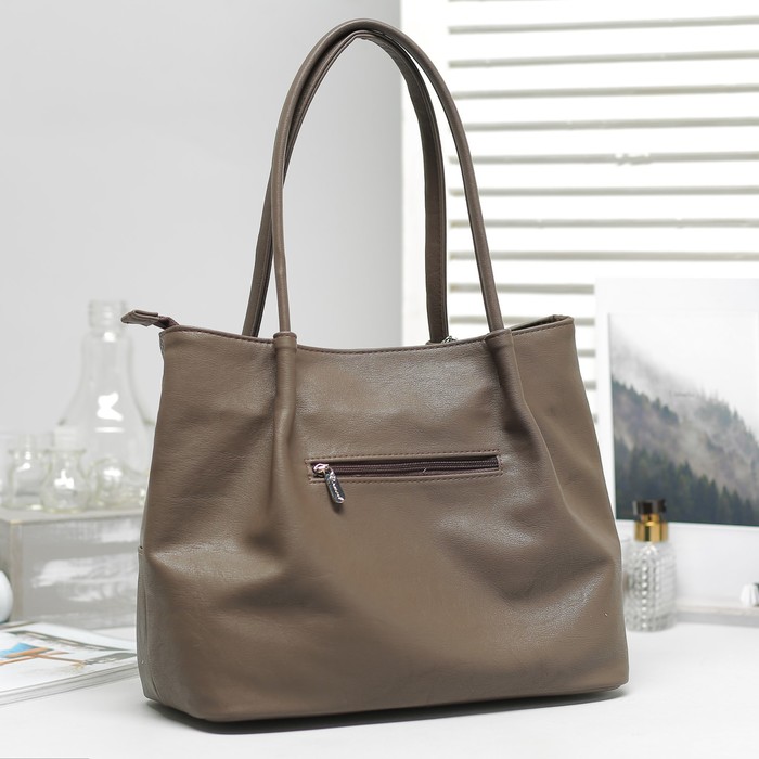 Сумка женская, 2 отдела на молниях, наружный карман, крокодил, цвет коричневый