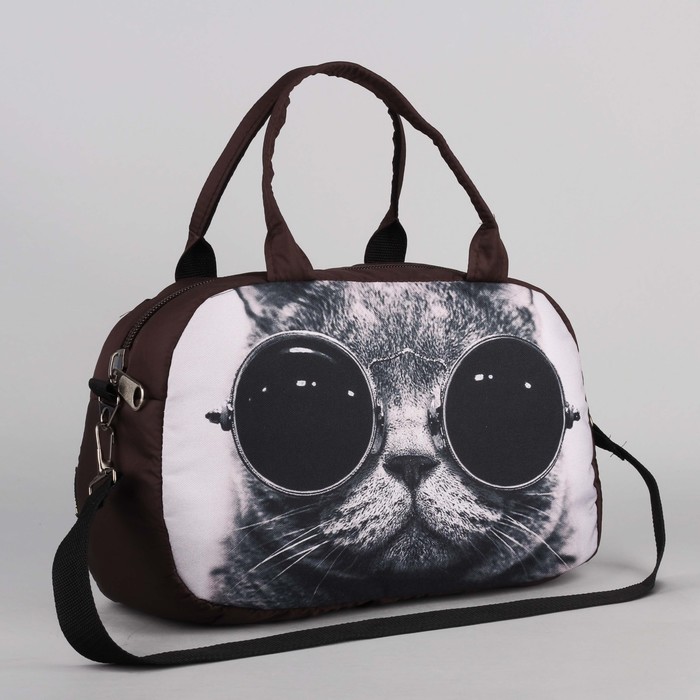 Сумка спортивная "Кот в очках", отдел на молнии, наружный карман, цвет чёрный