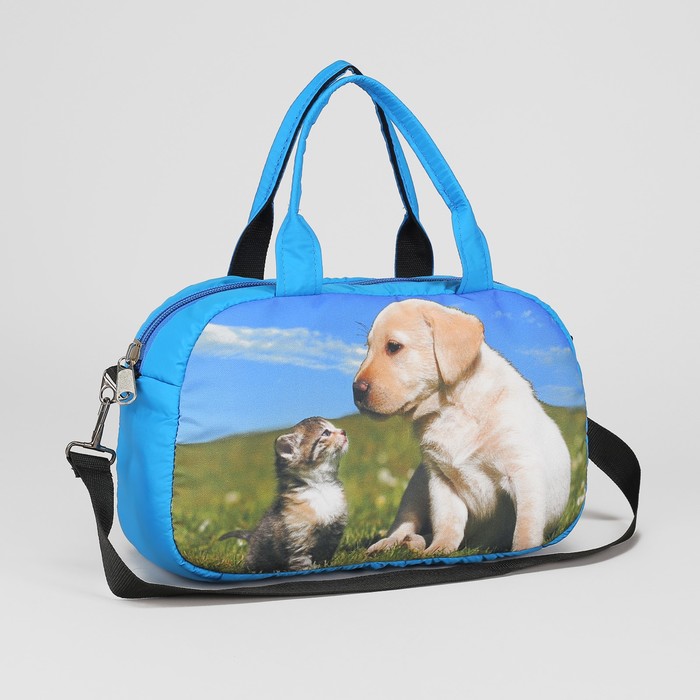 Сумка спортивная "Собачка и котенок", отдел на молнии, наружный карман