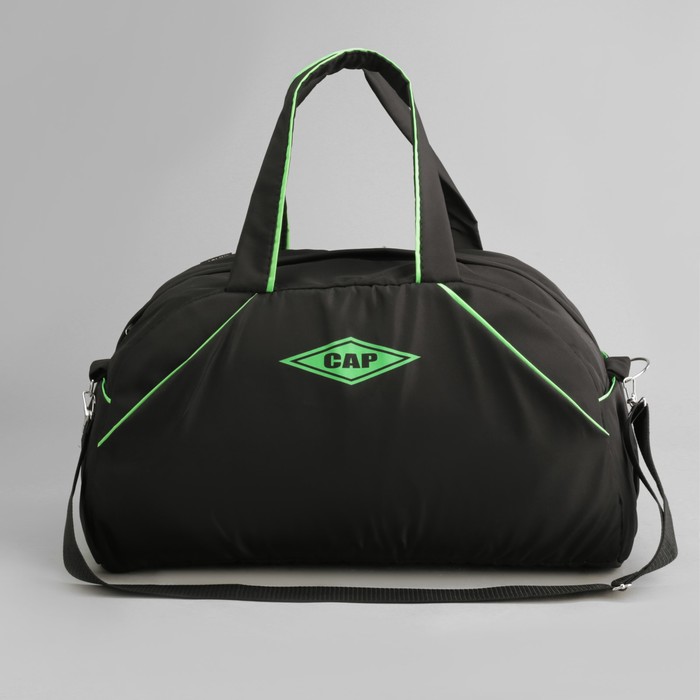 Сумка спортивная, отдел на молнии, наружный карман, цвет чёрный/зелёный