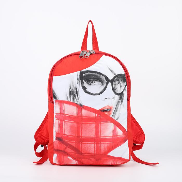 Сумка-рюкзак молодёжная "Девушка в красном", отдел на молнии