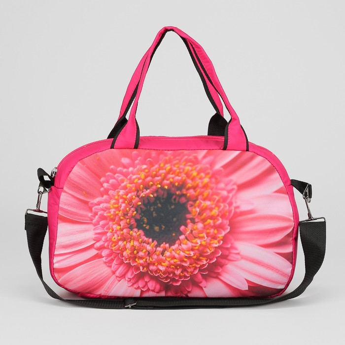 Сумка спорт №27, 38*15*24, отдел на молнии, н/карман, Гербера розовая