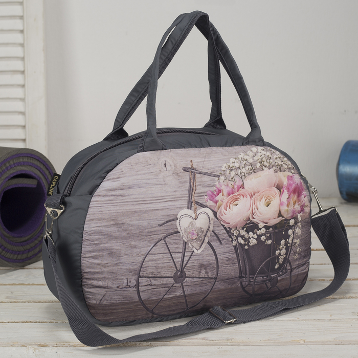 Сумка спортивная "Велосипед с цветами", отдел на молнии, наружный карман