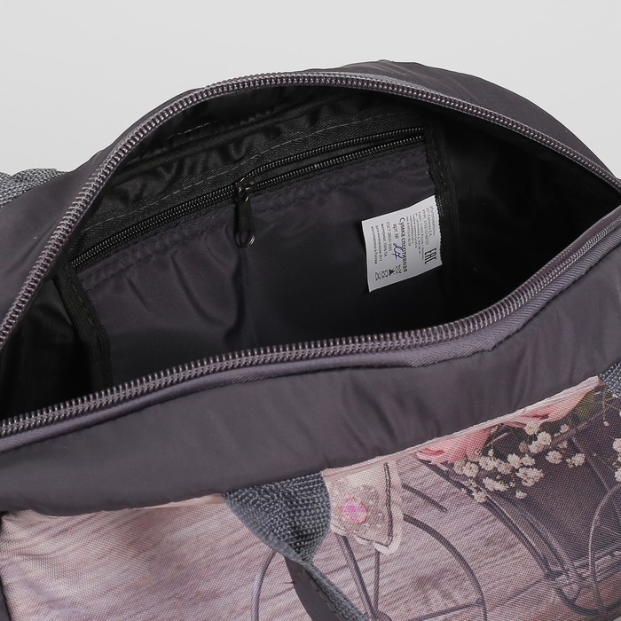 Сумка спортивная "Велосипед с цветами", отдел на молнии, наружный карман