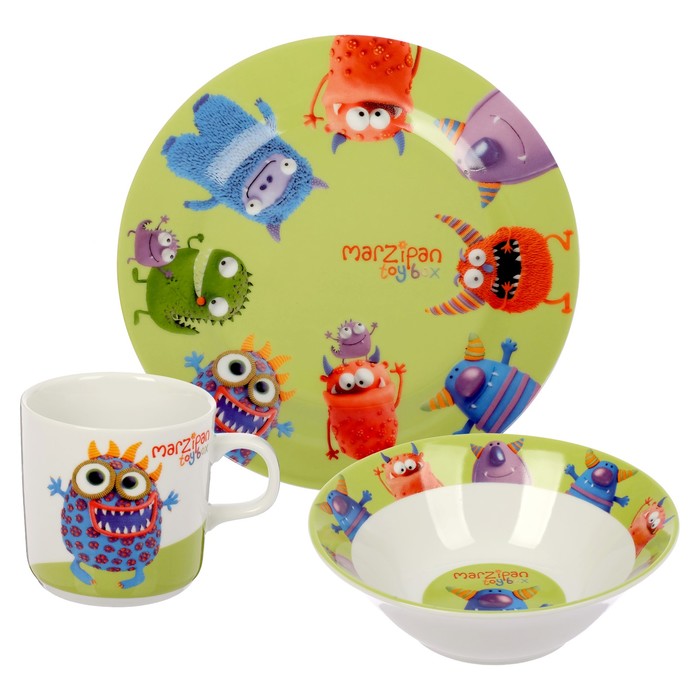 Набор посуды "Марципан. Монстры", 3 предмета: кружка 230 мл, салатник 360 мл, тарелка