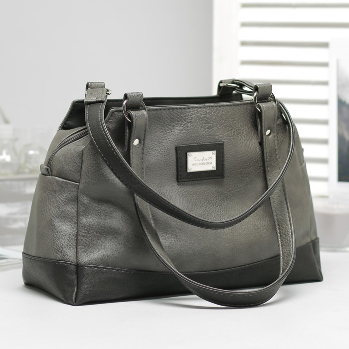 Сумка женская, 3 отдела на молнии, наружный карман, цвет серый/чёрный