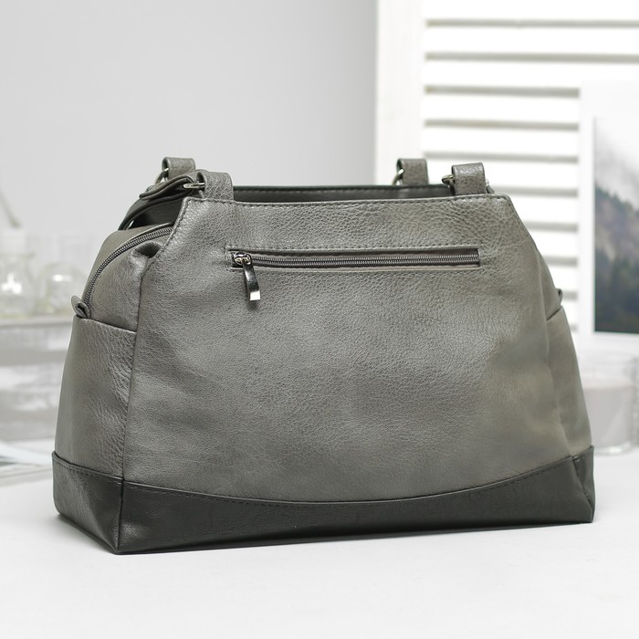 Сумка женская, 3 отдела на молнии, наружный карман, цвет серый/чёрный