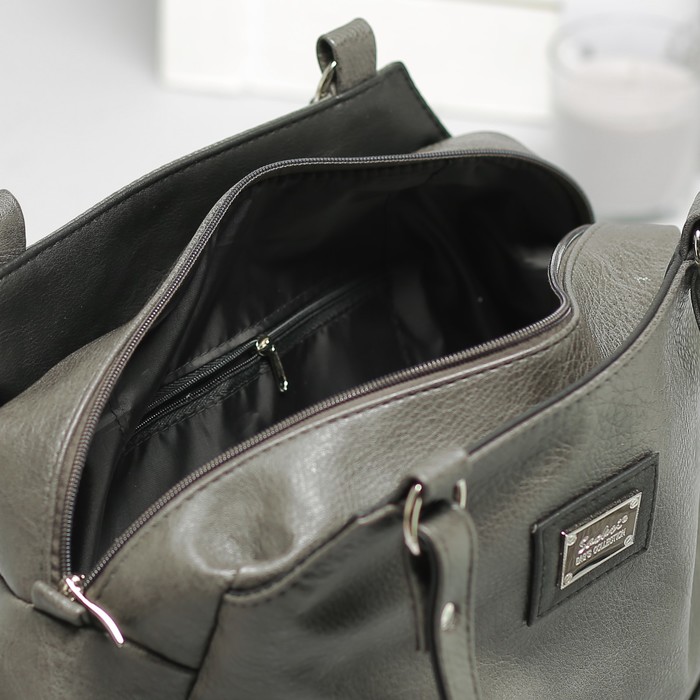 Сумка женская, 3 отдела на молнии, наружный карман, цвет серый/чёрный