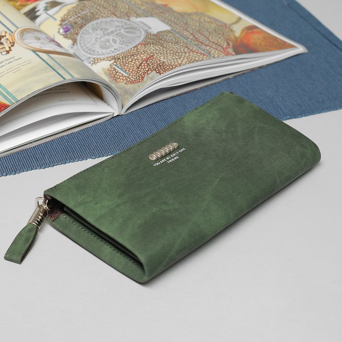 Кошелёк женский, 4 отдела, для карт, для монет, наружный карман, цвет зелёный