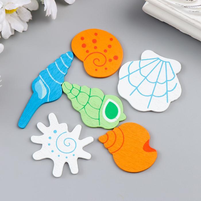 Декор для творчества дерево "Морские ракушки" набор 6 шт МИКС 3,5х3,5 см