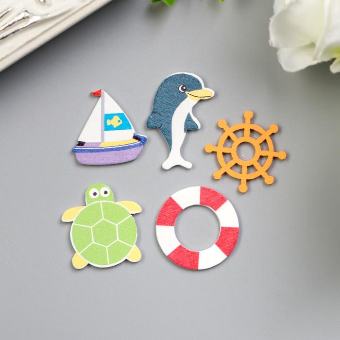 Декор для творчества дерево "Морские приключения" набор 10 шт МИКС 2,2х2,2 см