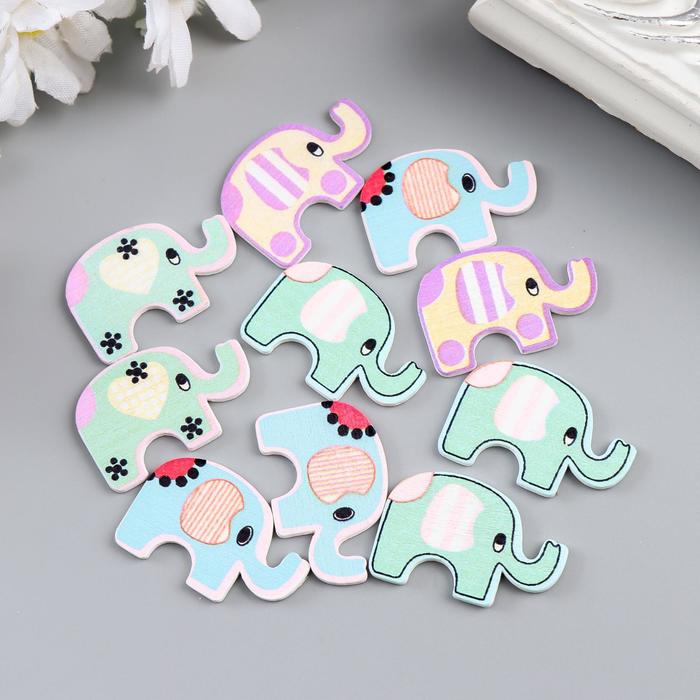 Декор для творчества дерево "Слонята" набор 10 шт МИКС 1,8х3 см