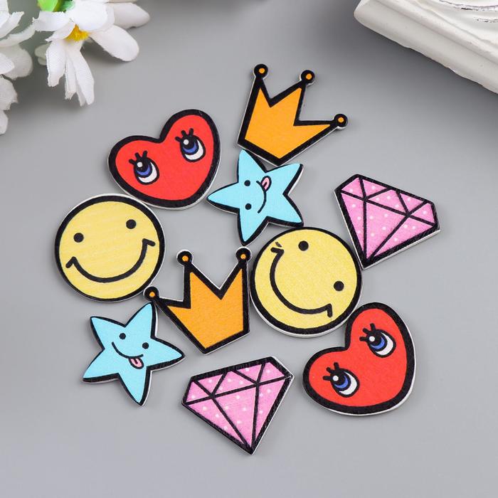 Декор для творчества дерево "Весёлые мордашки" набор 10 шт МИКС 2,5х2,5 см