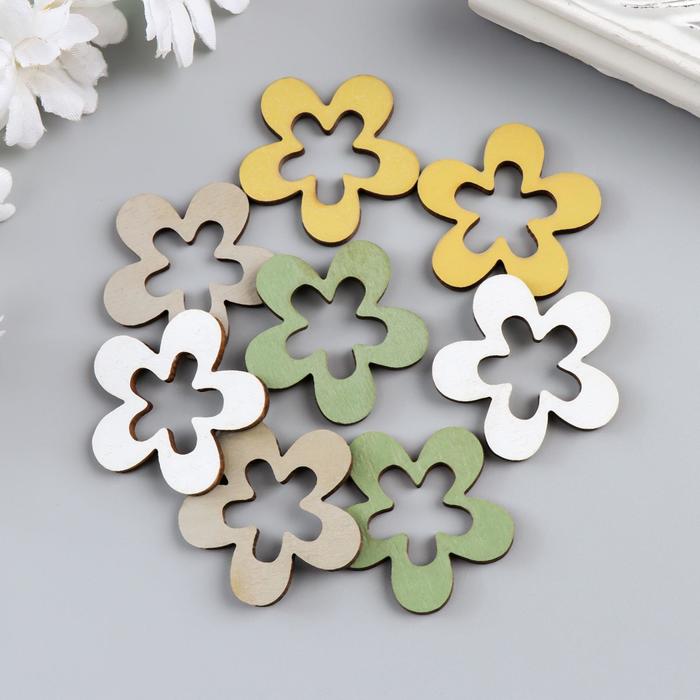 Декор для творчества дерево "Цветочки" набор 8 шт МИКС 3,5х3,5 см