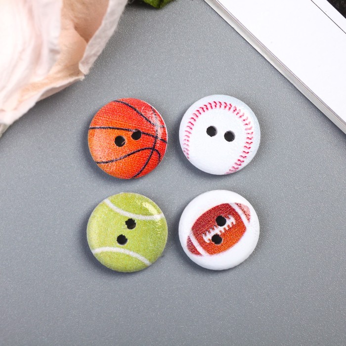 Набор пуговиц декоративных дерево "Мячики" (набор 16 шт) МИКС 1,5х1,5 см