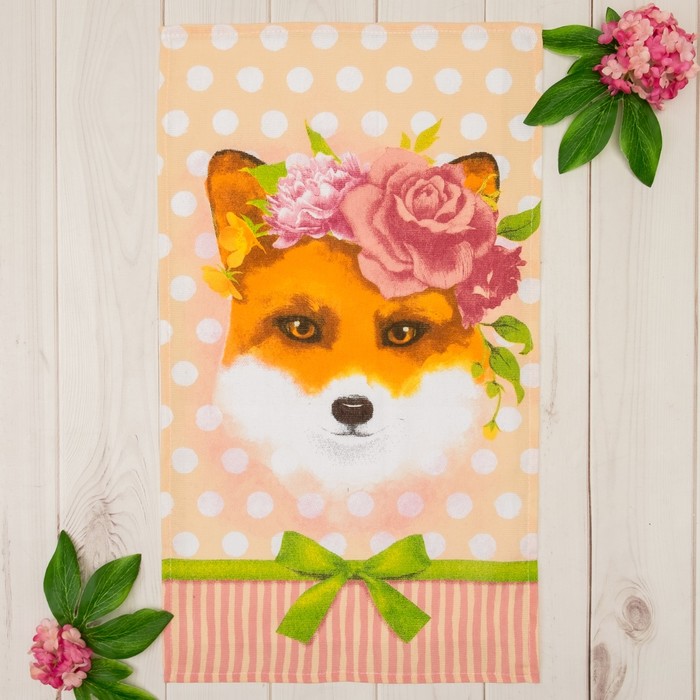 Полотенце "Доляна" Лиса 35х60 см, 100% хлопок,рогожка, 162г/м2