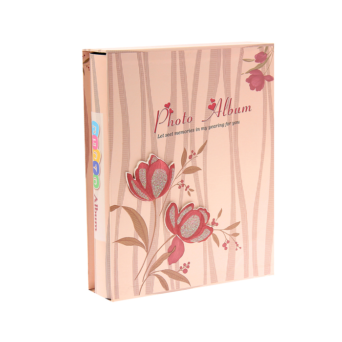 Фотоальбом на 100 фото 10х15 см "Цветы с блёстками" МИКС в коробке 26,3х20,5х5,5