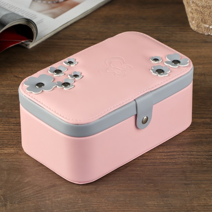 Шкатулка кожзам для украшений "Незабудки" розовая с серым 8х18х11 см