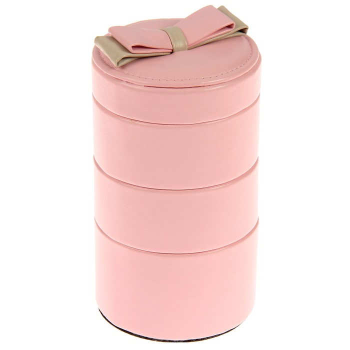 Шкатулка кожзам для украшений "Двойной бант" пирамида розовая 16,5х9х9 см