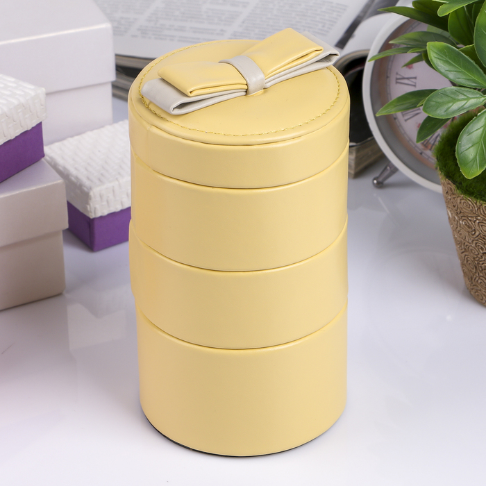 Шкатулка кожзам для украшений "Двойной бант" пирамида жёлтая 16,5х9х9 см