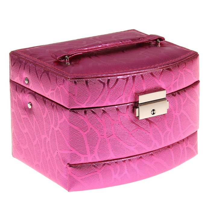 Шкатулка кожзам для украшений "Кракелюр" розовый металлик 11х15,5х12 см