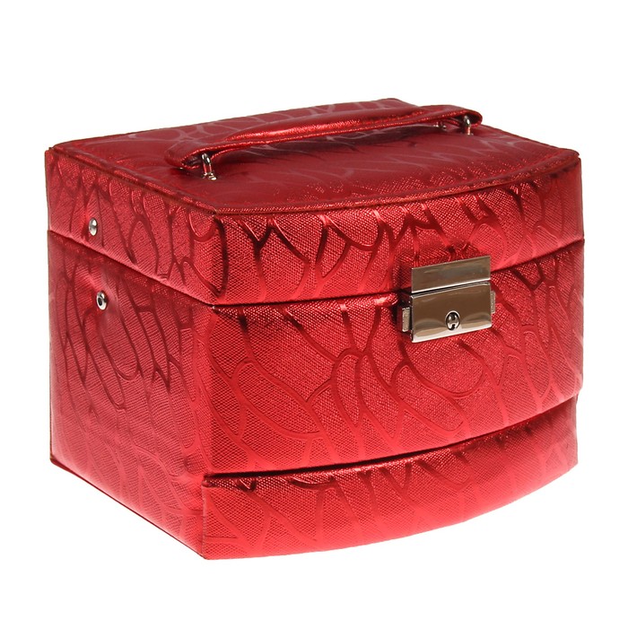 Шкатулка кожзам для украшений "Кракелюр" красный металлик 11х15,5х12 см