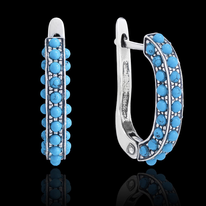 Серьги "Луиза", цвет голубой в чернёном серебре