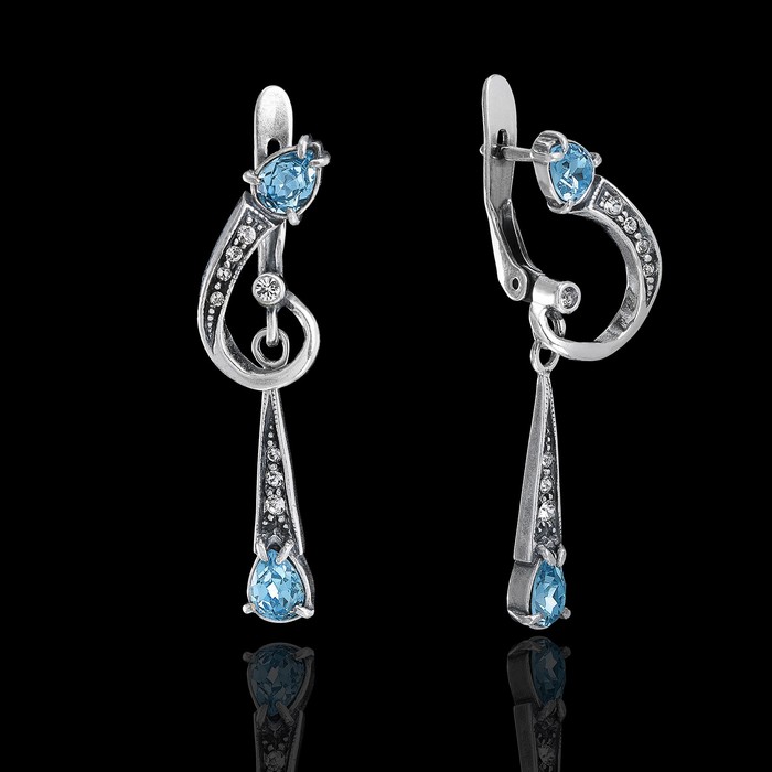 Серьги "Гурия", цвет голубой в чернёном серебре