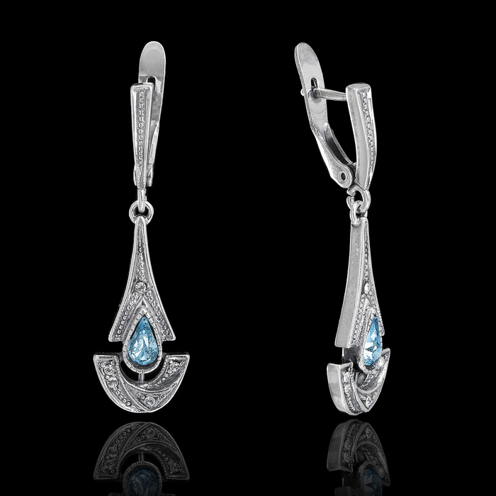 Серьги "Канны", цвет голубой в чернёном серебре