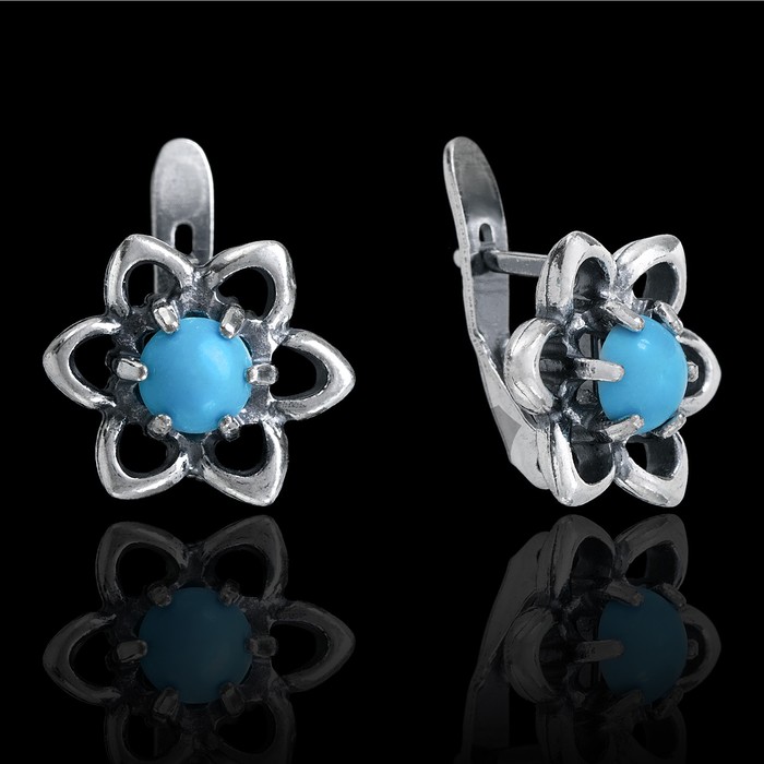 Серьги "Максилярия", цвет голубой в чернёном серебре